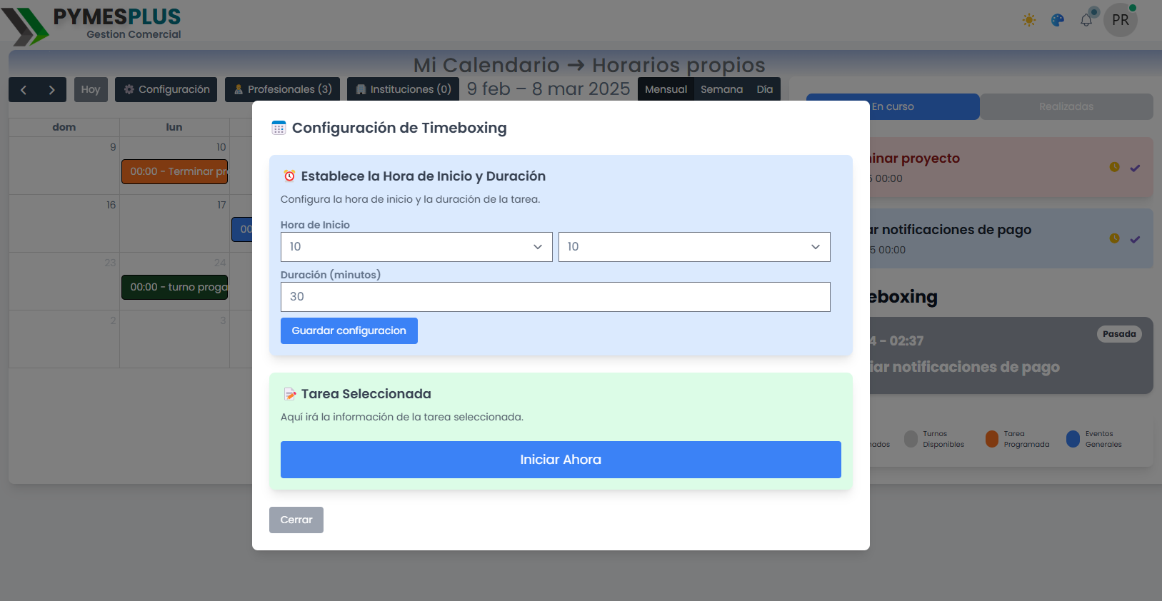 Configurar una tarea con TimeBoxig