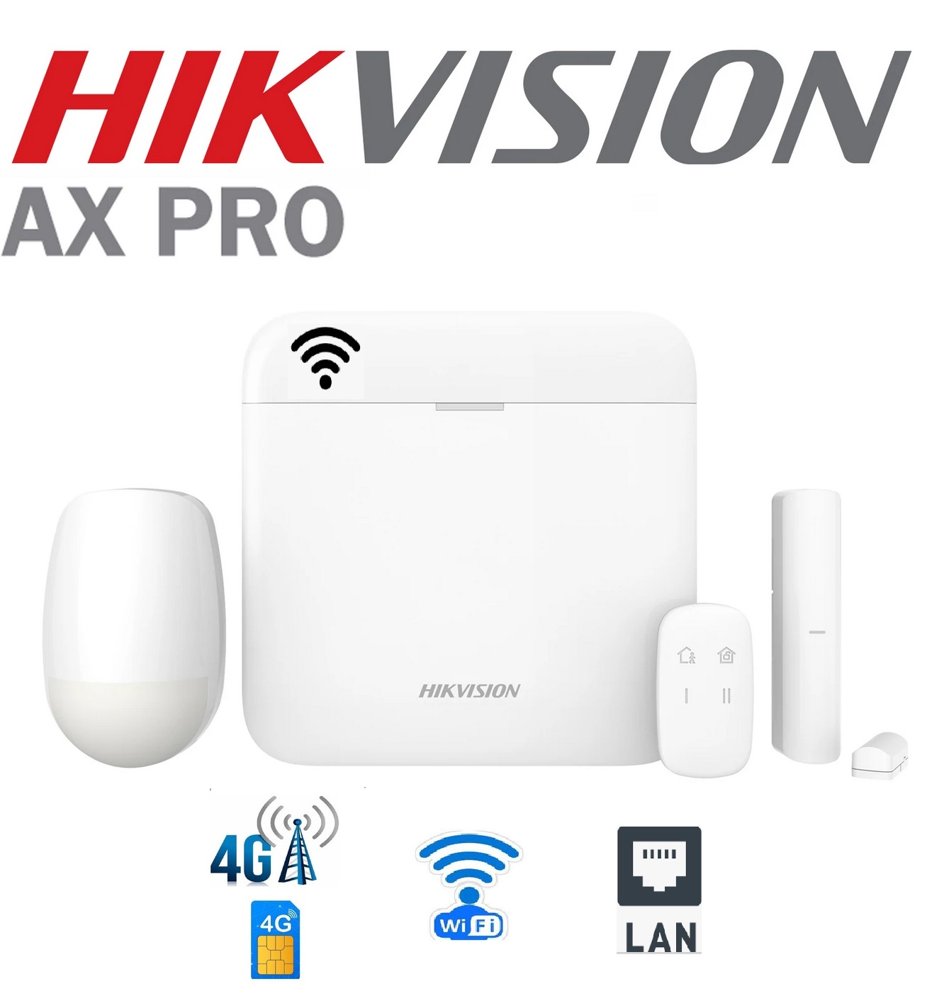 KIT AX PRO DS-PWA48-WB-4G ALARMA 100% INALAMBRICA - TCP/IP LAN - WIFI - 3G/4G - 1 PHA48 4G, 1 PIR, 1 MAGNETICO, 1 C. REM. - HIKVISION